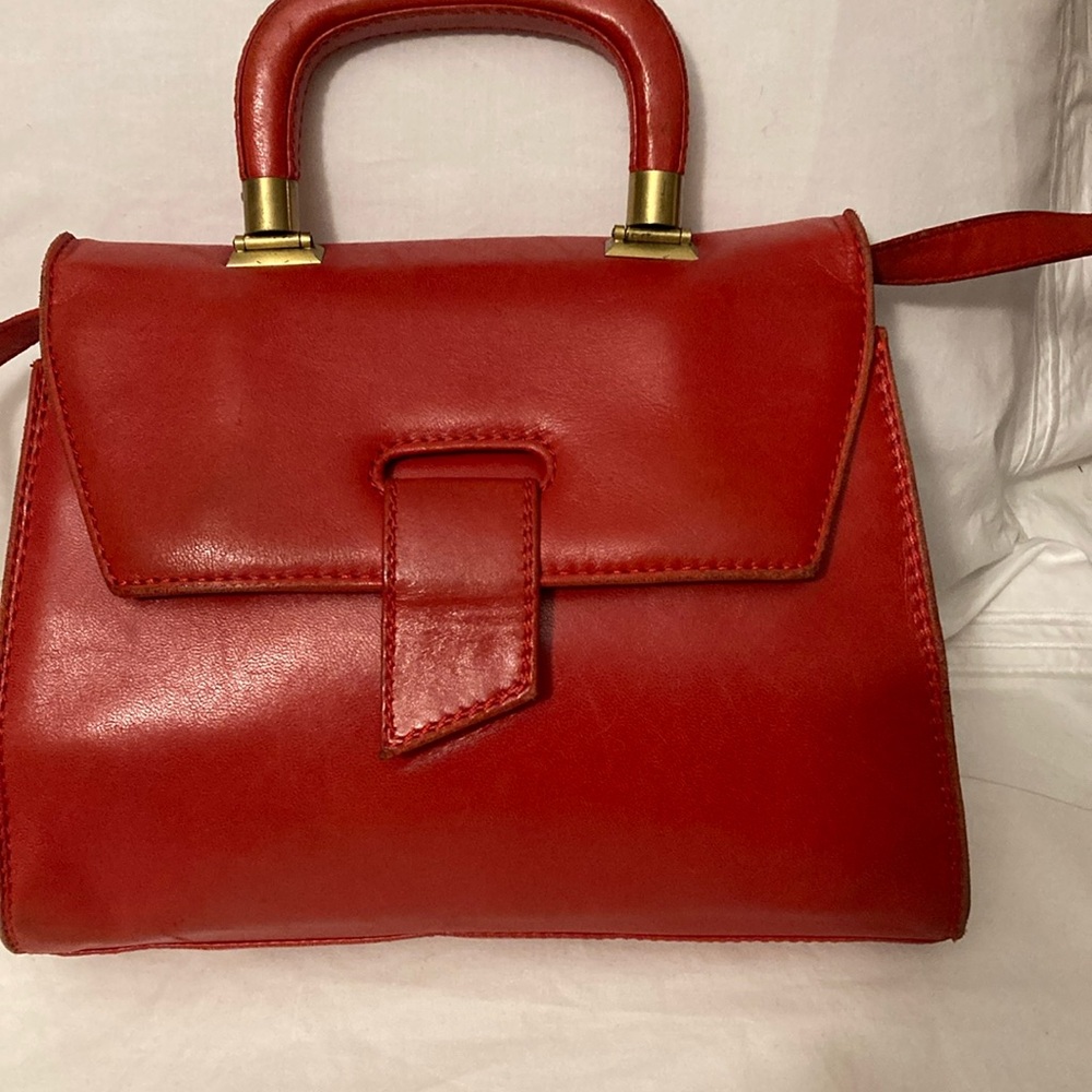 Maud Frizon Red ￼ handheld vintage bag with detachable shoulder strap Rare